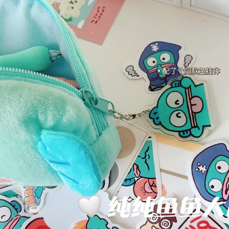 Sanrio Pencil Case Hangyodon Kawaii Cartoon Cute Plush Student Pencil Case Large Capacity Cosmetic Storage Bag Girls Gifts