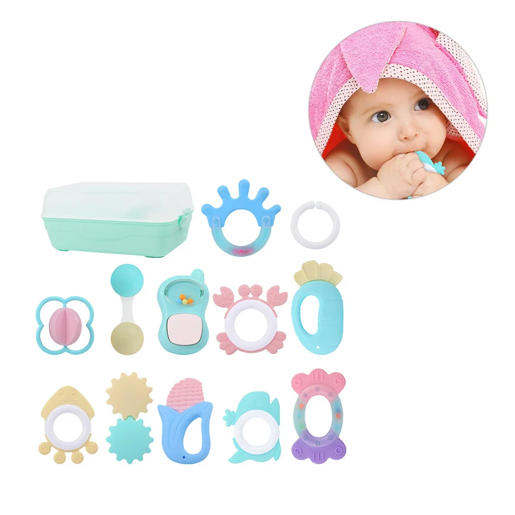 

12pcs Infant Molar Assorted Rattle Shapes Baby Handbell Gum Massage Soother For Newborn Rattle For Teething Baby Toddlers