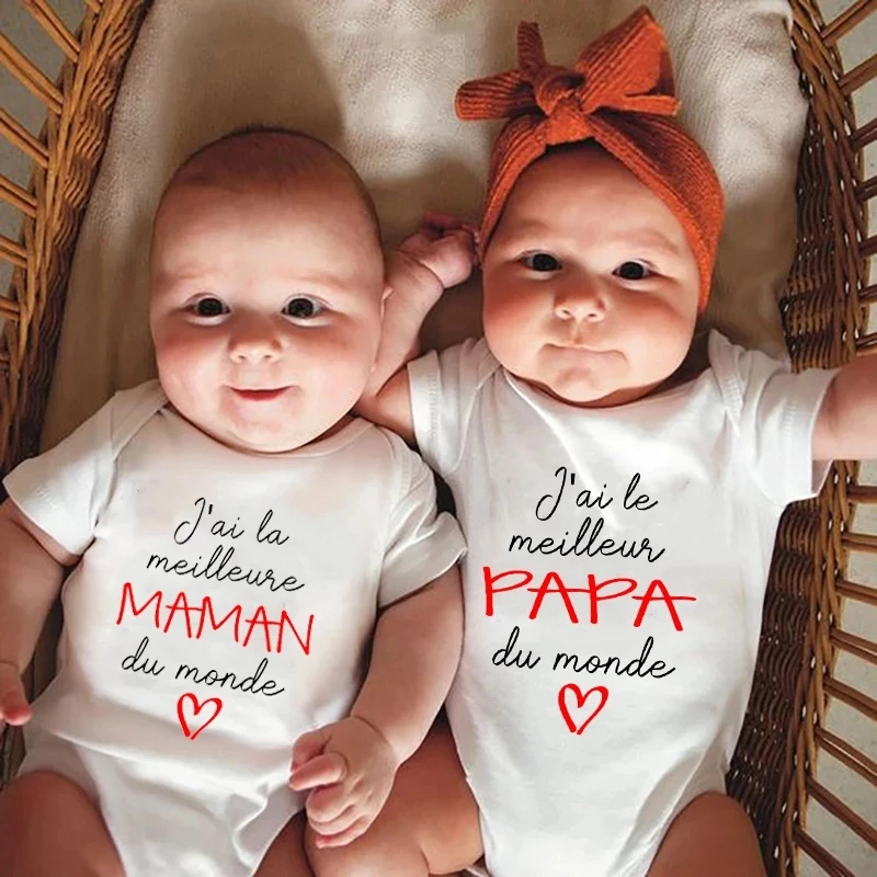 

I Have The Best Dad/Mom In The World Baby Bodysuits Cotton Short Sleeve Infant Twins Rompers Newborn Body Boys Girls Jumpsuits