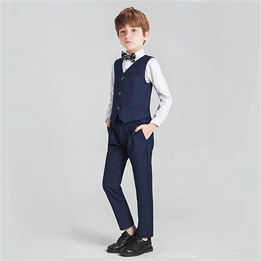 Brand Selection Schwarzes Anzugset für Kinder von 3–14 Jahren, dreiteiliges formelles Anzugset für Jungen für Hochzeit, Kommunion, Schulanfang – Detail 7