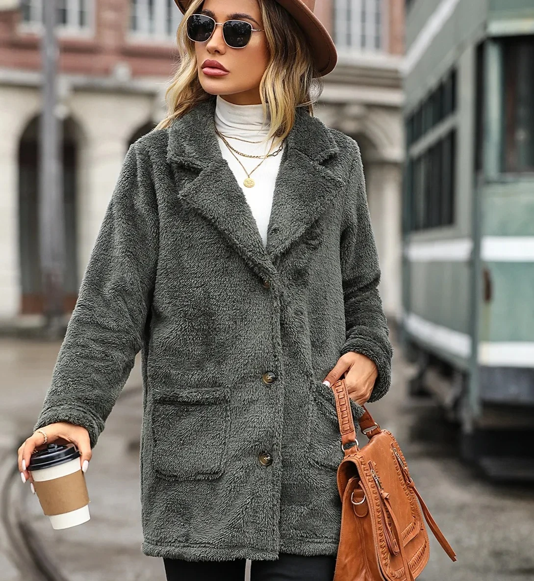 

Fashionable Autumn/winter Women's Jacket Loose-fit Velvet Double-sided Casual Long Sleeve Lapel For