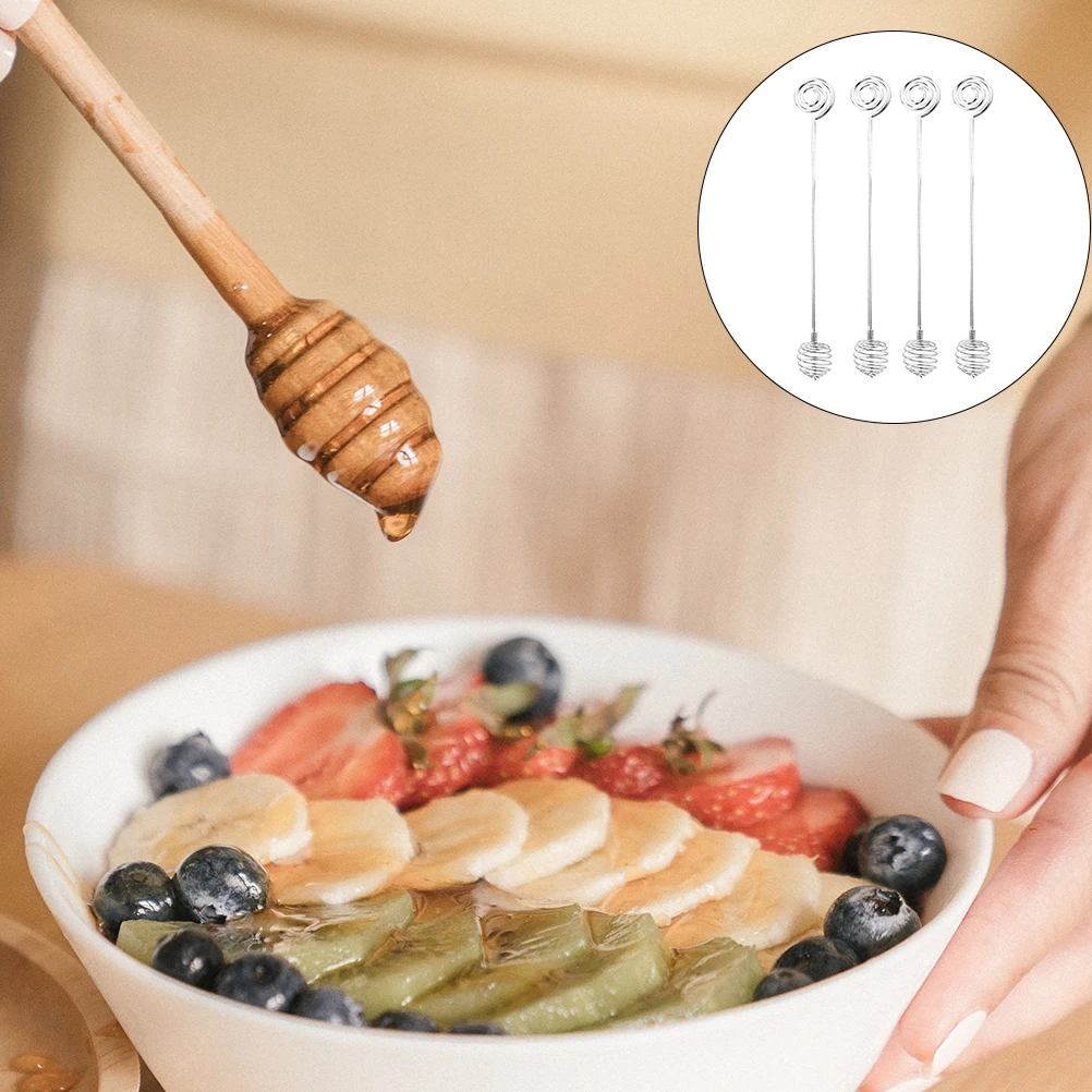 

4pcs Stainless Steel Stirring Stick For Honey Jam Coffee Milk Tea Use Honey Stirrer Rods Mixing Stick Household Kitchen Bar Tool