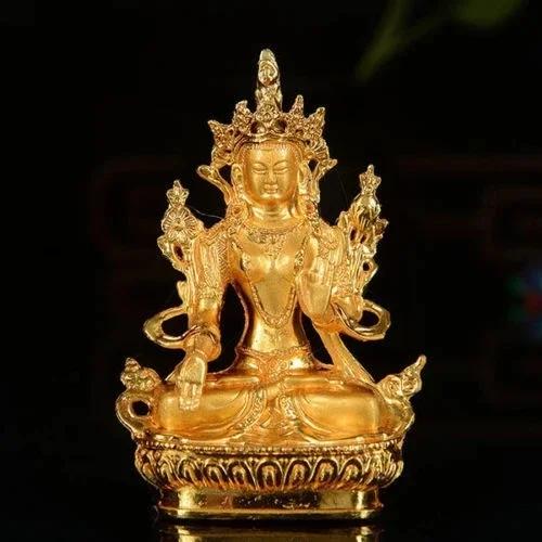 Collectable Chinese Brass Carved Tibet Tibetan Buddha Buddhist Mikky Gild White Tara Statue