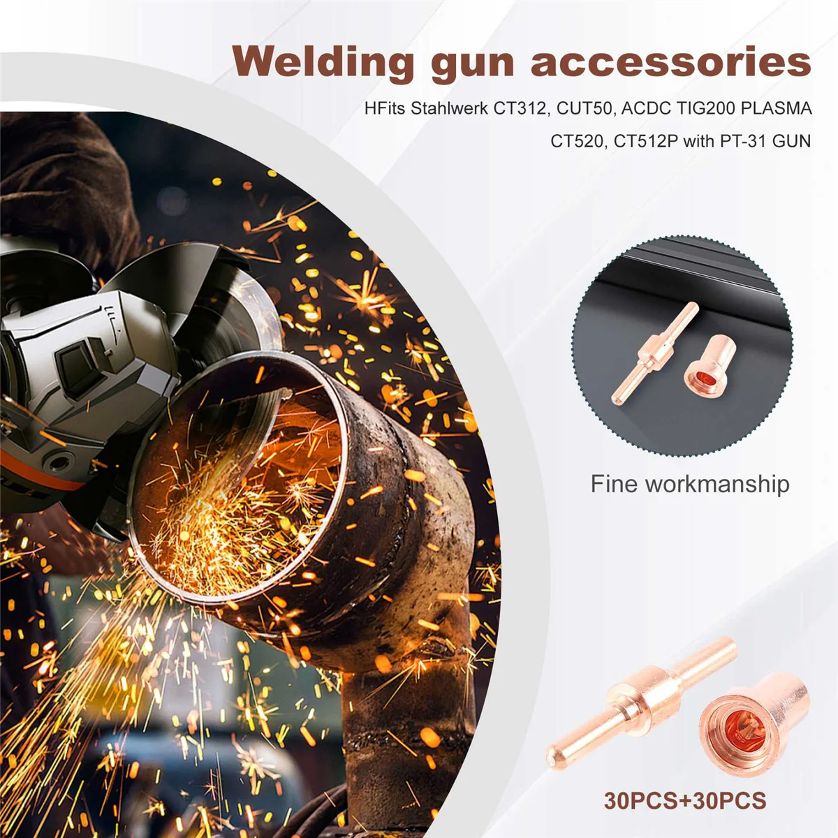 Kit de electrodos y boquillas de punta de cortador de Plasma largo extendido, consumibles para soplete de soldador de corte PT31 LG40 40A, 60 uds.