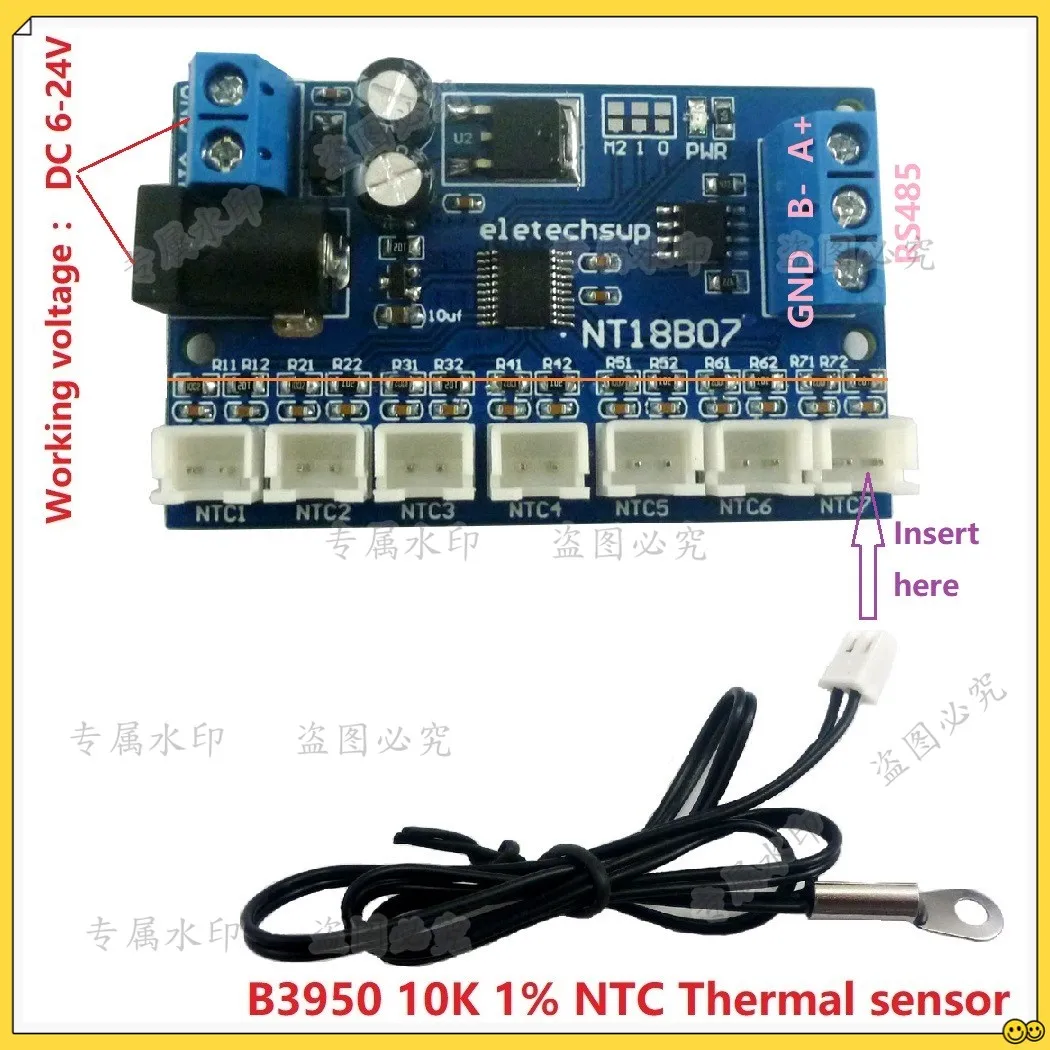 7-Channel RS485 NTC Temperature Sensor Measurement MODBUS RTU Paperless Recorder PLC NT18B07