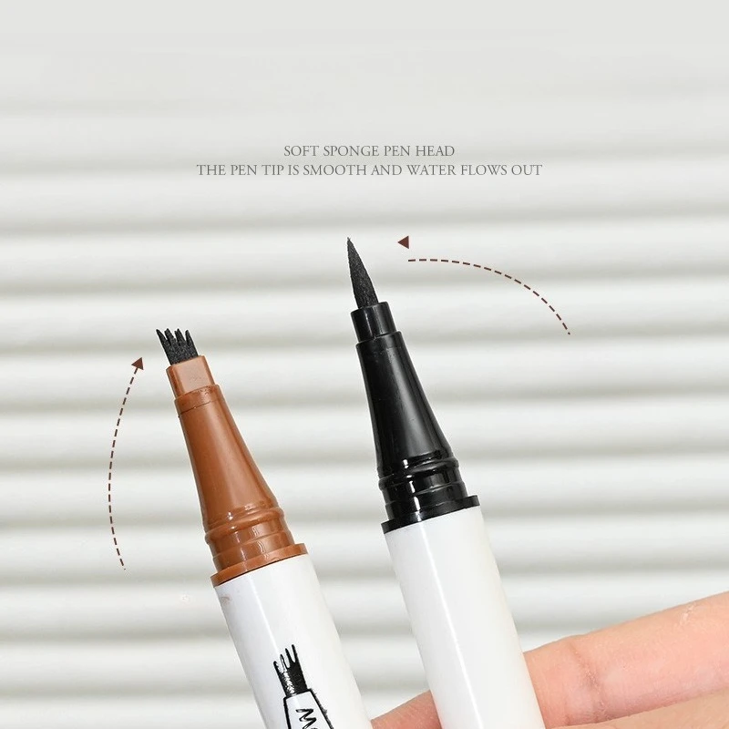 قلم حواجب مقاوم للماء - قلم حواجب سائل مكون من 4 شقوق + محدد عيون مزدوج الأطراف، مكياج مقاوم للتلطخ والعرق