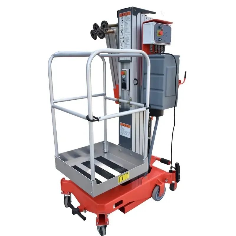 2026 CE PLK LIFT Mobile Aluminum Hydraulic Single Mast Lift Manual Move Aerial Elevator Through-Door Overload Protection