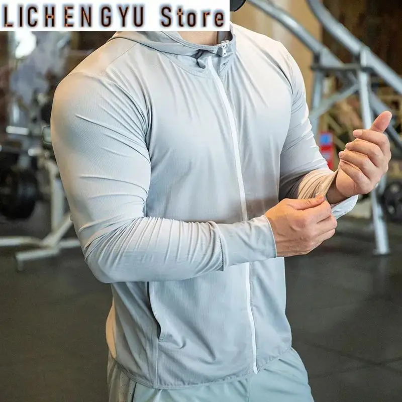 

Мужская высококачественная спортивная куртка для тренажерного зала и фитнеса с капюшоном для тренировок на открытом воздухе и тренировочной курткой на молнии для активного ношения