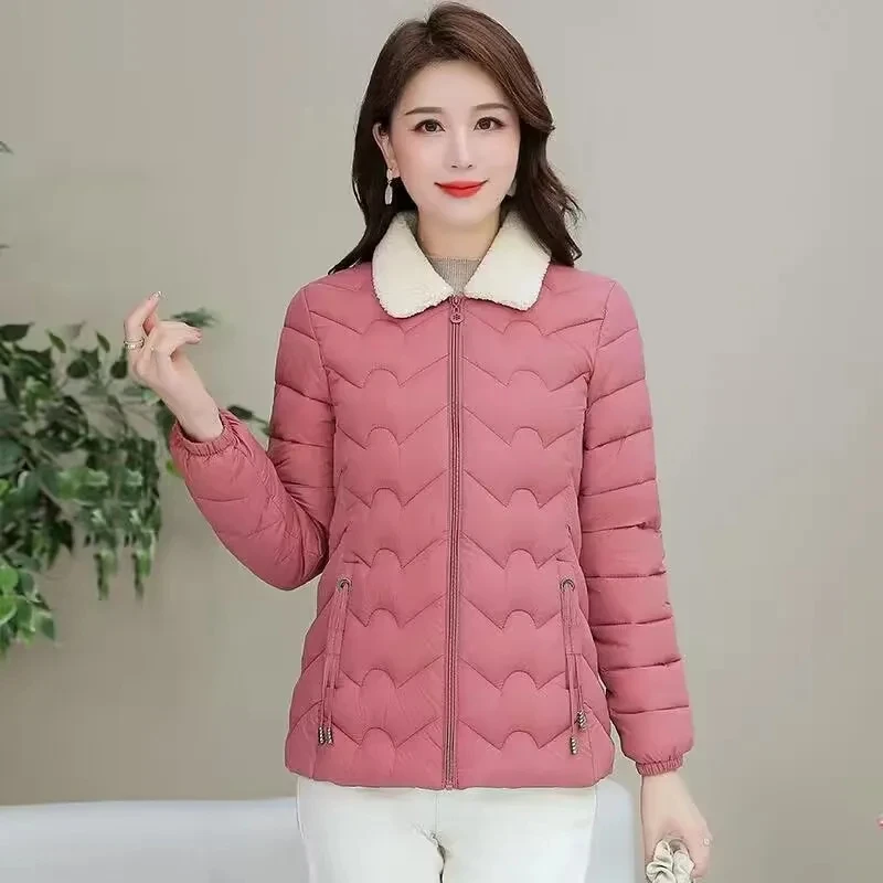 Ultra-Light Down Jacket for Women, Cotton-Padded Jacket, Short Overcoat, Fur Collar, Casual Tops, Autumn and Winter, New, 2023