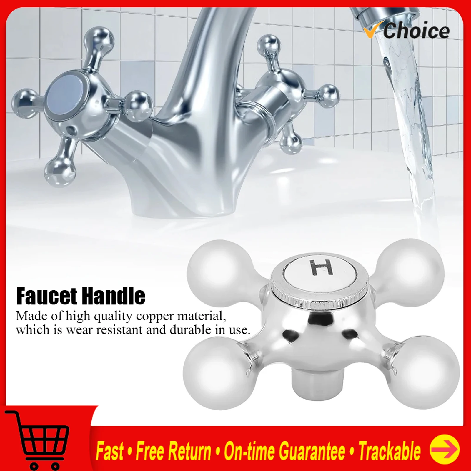 Copper Cross Handle Bath Sink Faucet Handle for Kitchen Bathroom Sink Unique Plum Blossom Water Faucet Handle Replacements