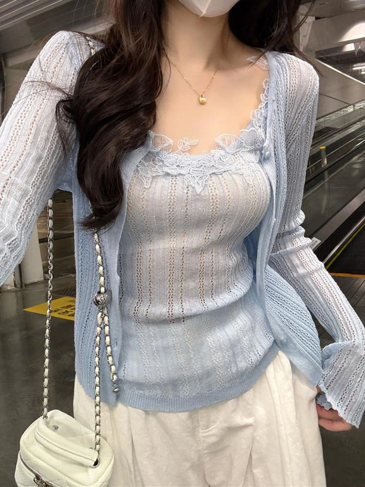 

Summer 2026 Women's Gentle Style Long Sleeve Camisole Tank Top Inner Wear Slimming Vest Two Piece Set Casual Fashion Outfit