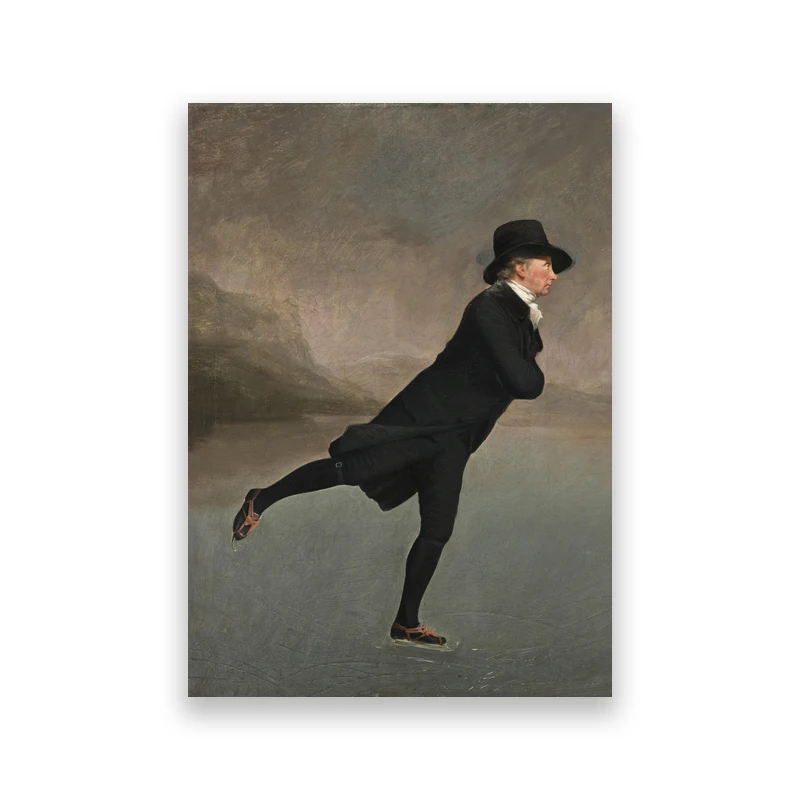 Man Ice Skating Vintage Oil Painting on Canvas Poster Winter Sports Prints Antique Wall Art Picture Prints Home Room Decoration