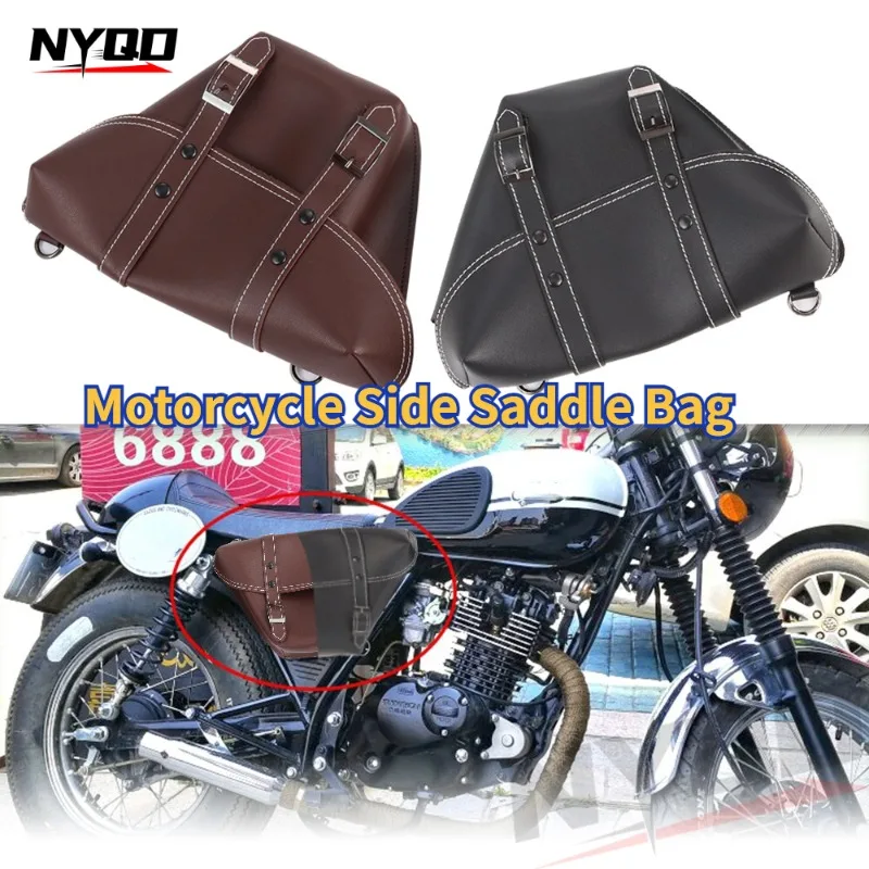 

1 Pair Motorcycle Side Saddle Bag PU Leather Classic Motorbike Tool Saddlebag For Universal Cafe Racer Honda CB Custom Japstyle