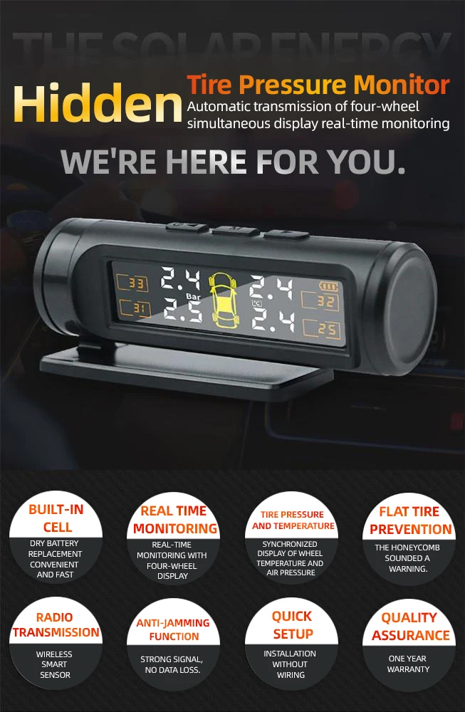 E-ACE 4-Sensor, TPMS, abnehmbarer Akku, kabellos, intelligente Erkennung, Reifendruckkontrollsystem, Sicherheitsalarm, LCD-Display – Detail 1
