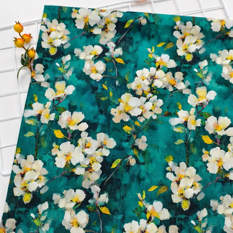 Tela de Popelina Estampada con Diseño Floral Verde Oscuro, 100 cm de Ancho x 145 cm de Largo, 100% Algodón, para Confección de Vestidos y Camisas, Manualidades y Costura