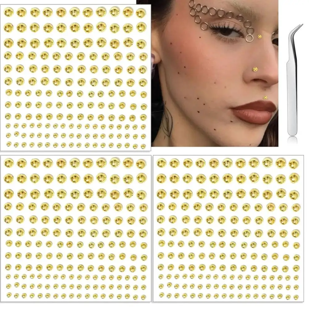 496Pcs Set Face Lip Stud Nose Eyebrow Stud Non Piercing Nose Stud Stick on Belly Button Sticker Music Festival Cool Punk Makeup