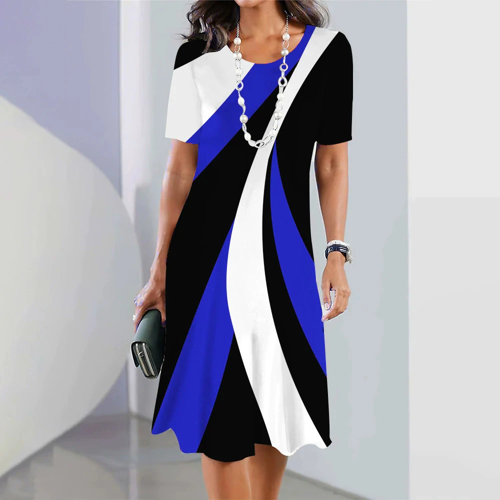 

Летние полосатые графические женские модные мини-платья с коротким рукавом, удобное уличное женское платье с 3D принтом 3XL, повседневное платье больших размеров