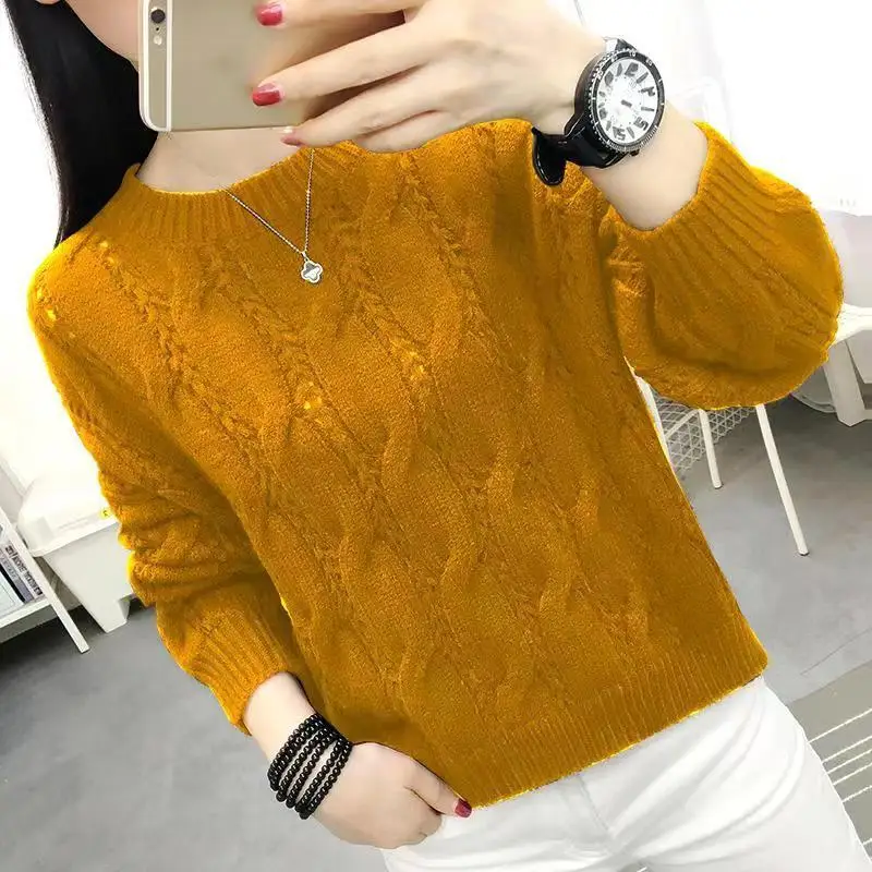 Fashion O-Neck Solid Color Screw Thread All-match Sweaters Women\'s Clothing 2022 Autumn New Casual Pullovers Loose Warm Tops