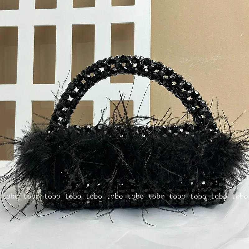 Imagem -04 - Luxo Avestruz Pena Noite Embreagem Beading Designer Mulheres Elegante Partido Tassel Clutch Bolsas Pérola Frisado Caixa Totes