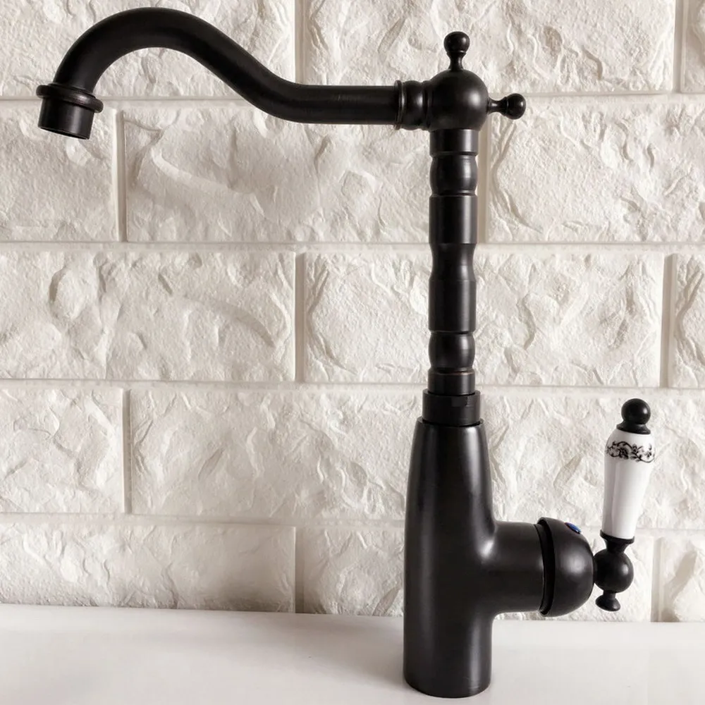 

Black Oil Rubbed Brass Bathroom Vanity Sink Faucet Single Ceramic Handles Brass Hot and Cold Basin Mixer Tap Bnf372