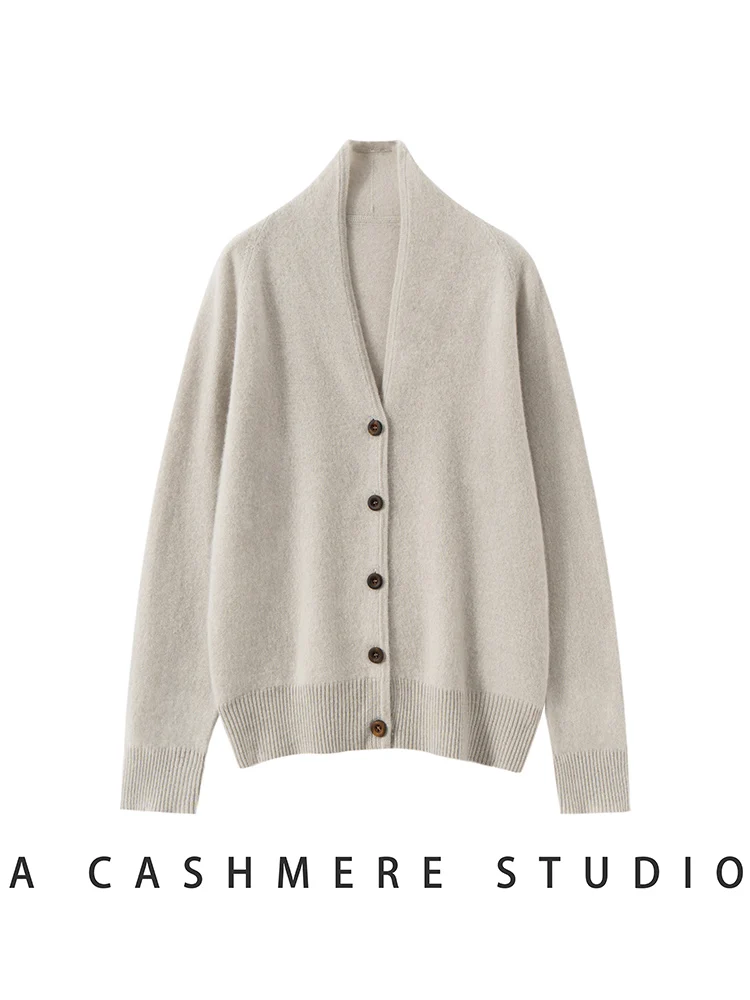 CHICUU Autumn Winter Women's 100% Cashmere Knitted Cardigan Coat Ruffled Collar Long Sleeve Cardigan Office Lady Grace Clothes