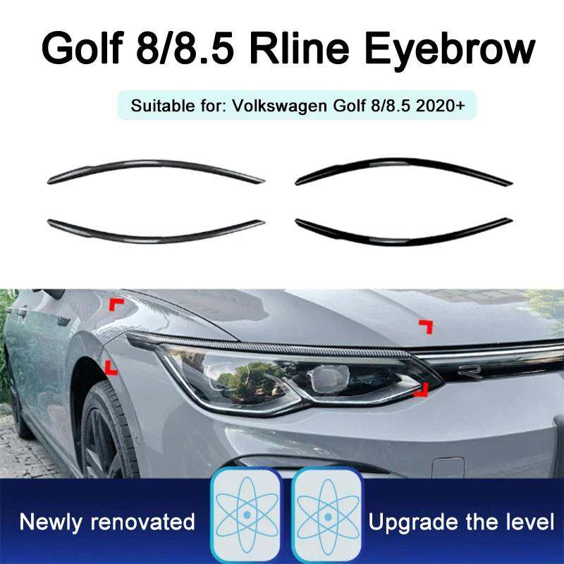 1Pair Black ABS Headlight Eyebrow Car Sticker Modification Accessories For Volkswagen Golf 8 MK8 8.5 2020‑2024 Style