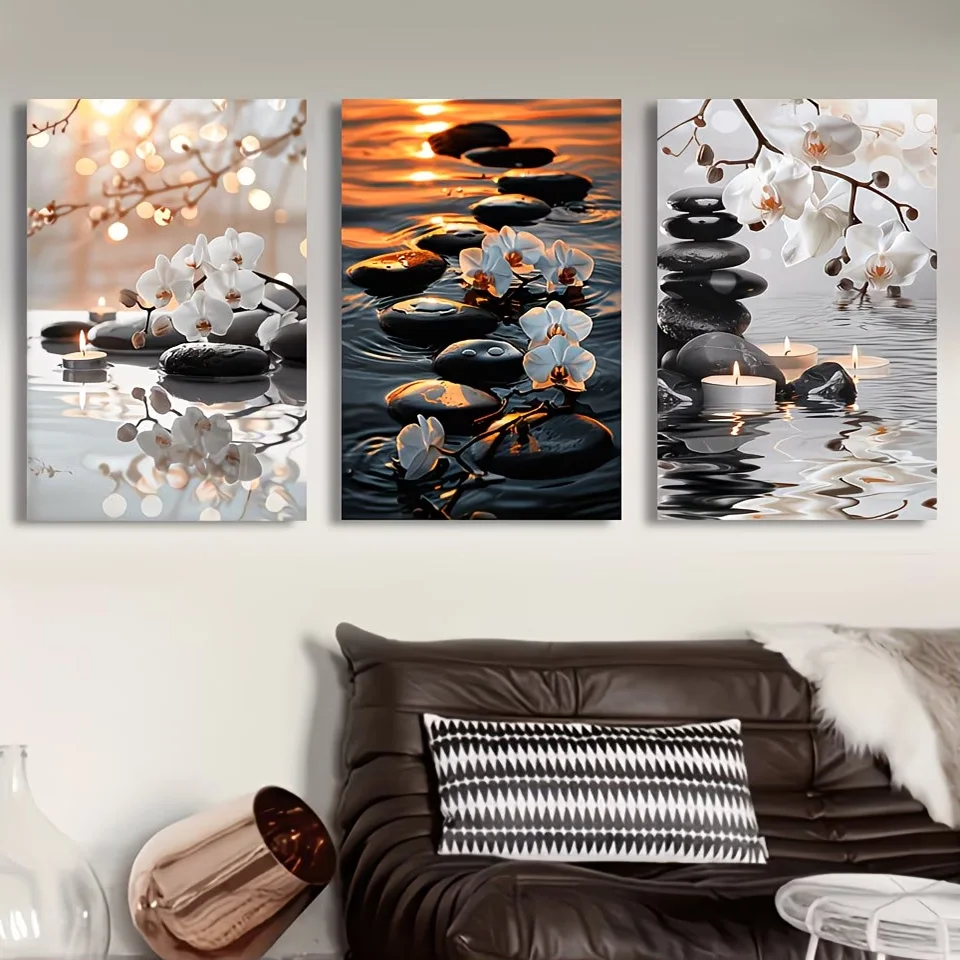 3Pcs DIY Diamond Painting White Magnolia Stone Candles Full Square Round Drill Home Decoration Mosaic Set Frameless Craft