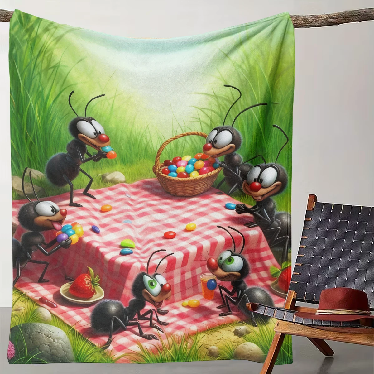 

1 Piece of Childlike Ant Picnic Candy Blanket Cute Insect Party Flannel Throw