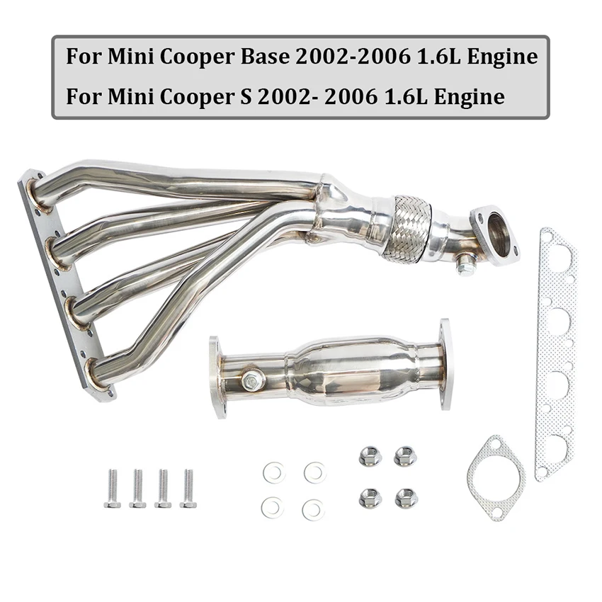 Stainless Steel Exhaust Manifold Header Catalyst Kit Full Mount Gaskets Bolts For Mini Cooper S R53 Base 2002-2006 1.6L Engine
