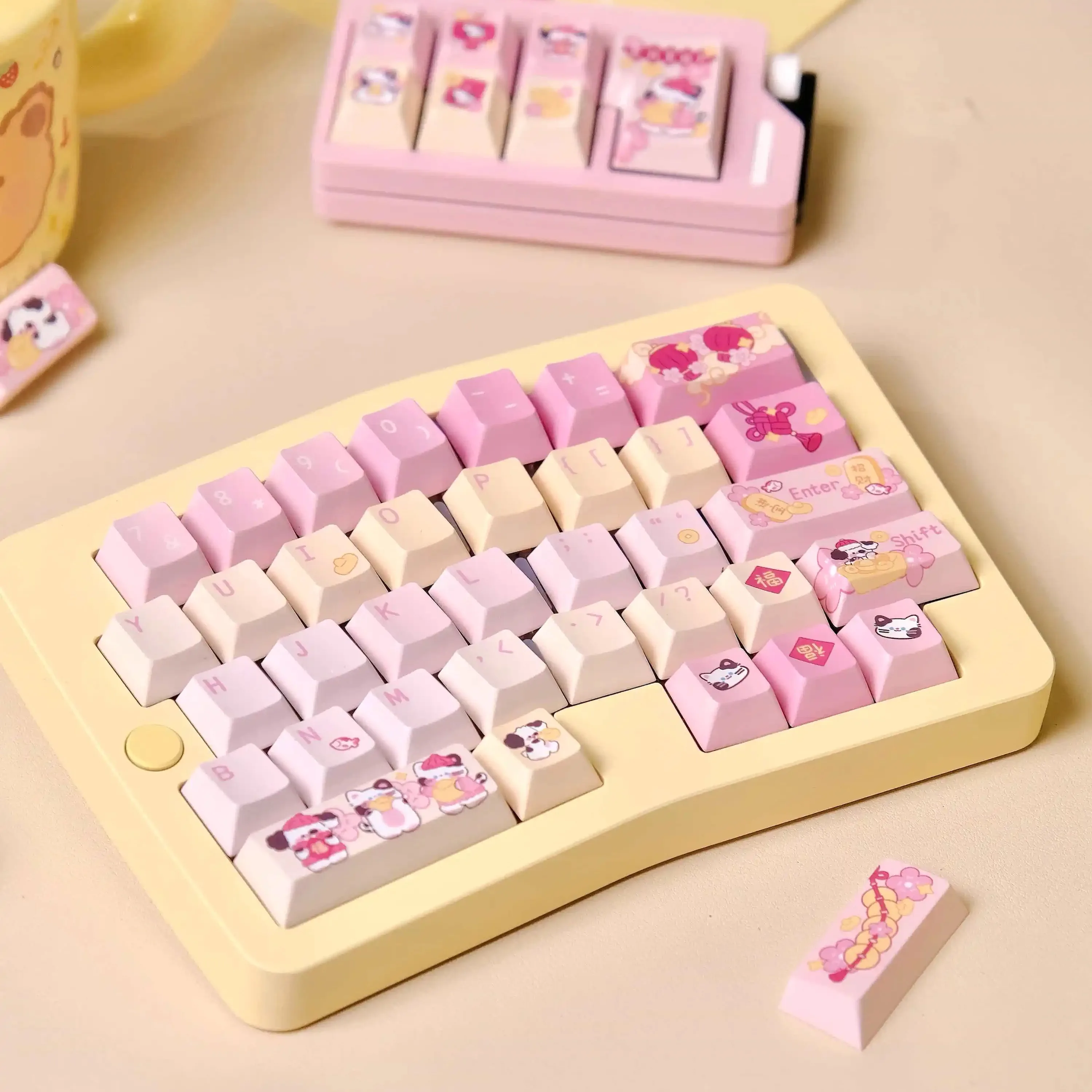 Original highly lucky cat theme keycaps sweet gradual change pink  