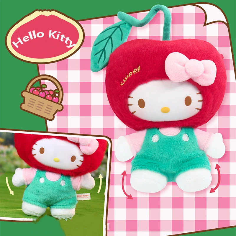 Toptoy Sanrio Hello Kitty Cherry Vinyl Velcro Overall Plush Decor Handmade Ornament Gift Birthday Housewarming Christmas Gift