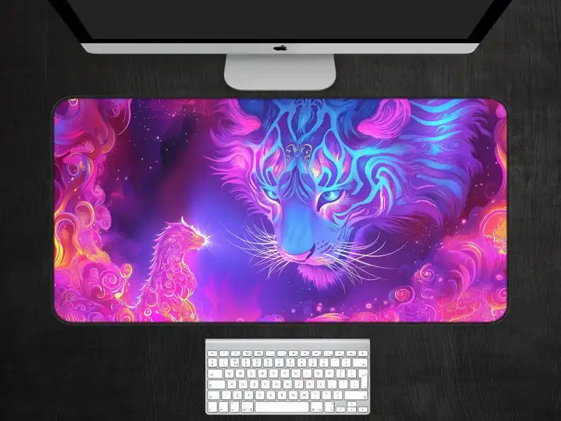 Spiritual Tiger Desk Mat, Purple Mouse Pad, Tiger Spirit Deskmat,office Gaming Desk Decorative Mat,the Perfect Gift for Friends.