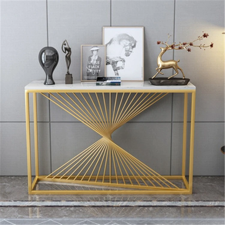 Wrought iron gold entrance table marble slate rectangular entrance table company lobby entry decorative cabinet