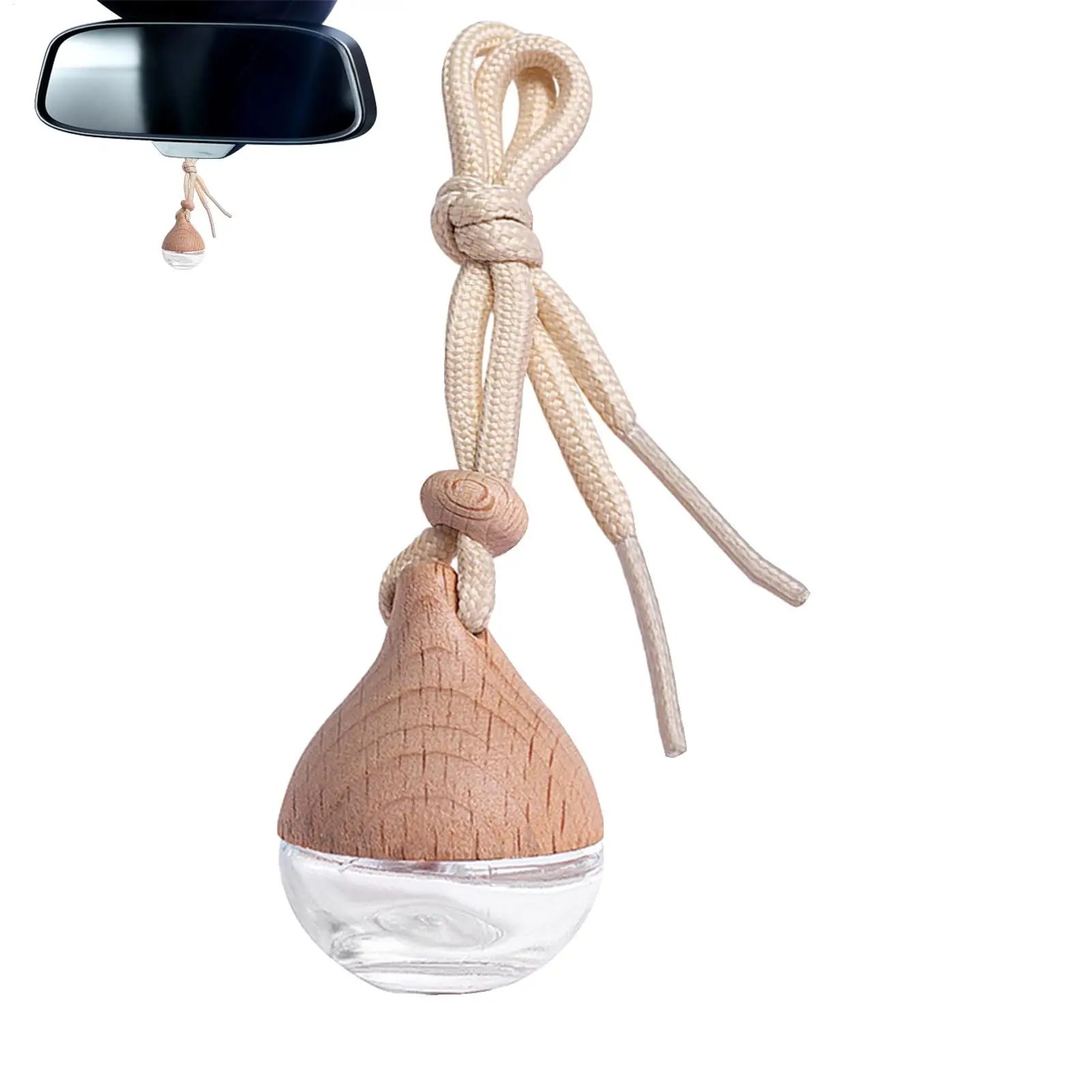 Car Air Freshener Empty Bottle Water Drop Perfume Bottle Wooden Transparent Glass Car Perfume Lanyard Car Interior Accessories
