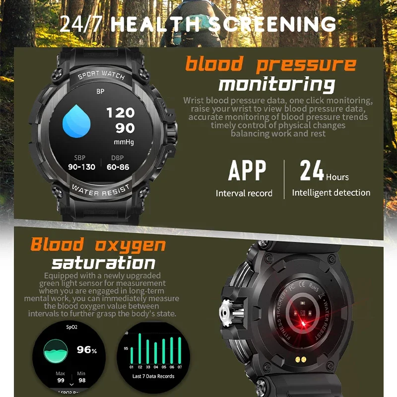 2025 جديد العسكرية Smartwatch HD شاشة الدخول دعوة تذكير IP68 مقاوم للماء 100 وسائط رياضية ساعة ذكية ساعات المعصم للرجال