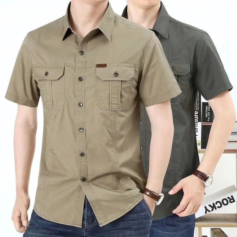 Men's Summer Short Sleeve Shirt Thin Casual Outdoor Workwear Standard Fit Fashion Urban Style Youth Pure Color Top