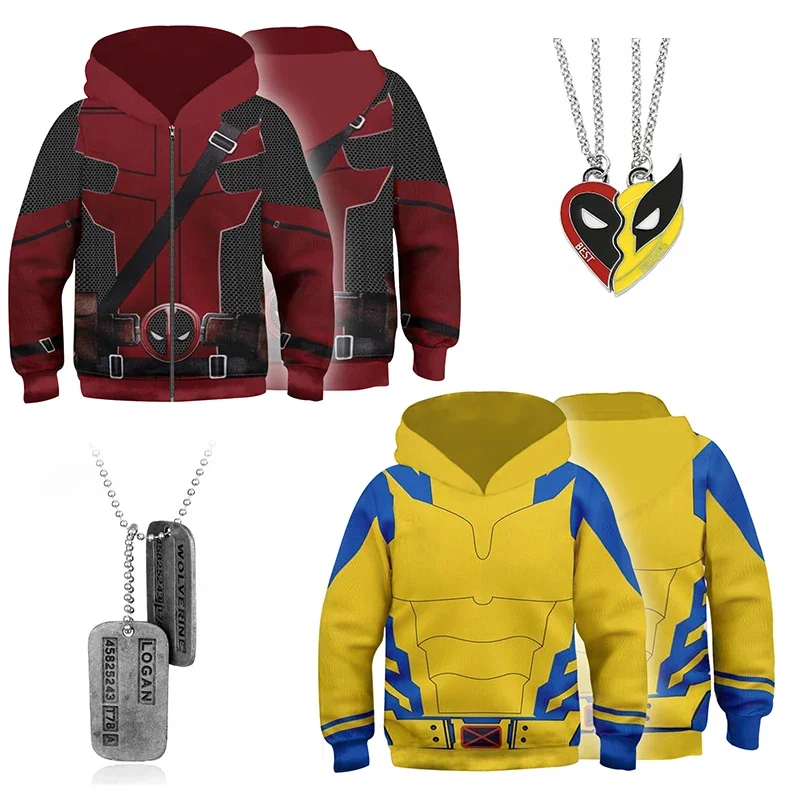 Deadpool Wolverine Cosplay Felpe con cappuccio per bambini Supereroe Stampa 3D Pullover Giacca Felpe Ragazzi Ragazze Carnevale di Halloween Out ^ 0 * f