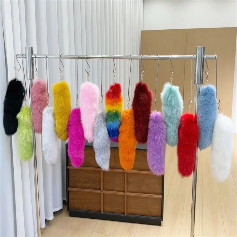 Image of Natürlicher Fuchsschwanz-Schlüsselanhänger, Flauschiges Y2K-Accessoire, Fuchsschwanz-Schlüsselanhänger für Taschen, Y2K, Länge 40 cm, Autoschlüsselanhänger für Frauen