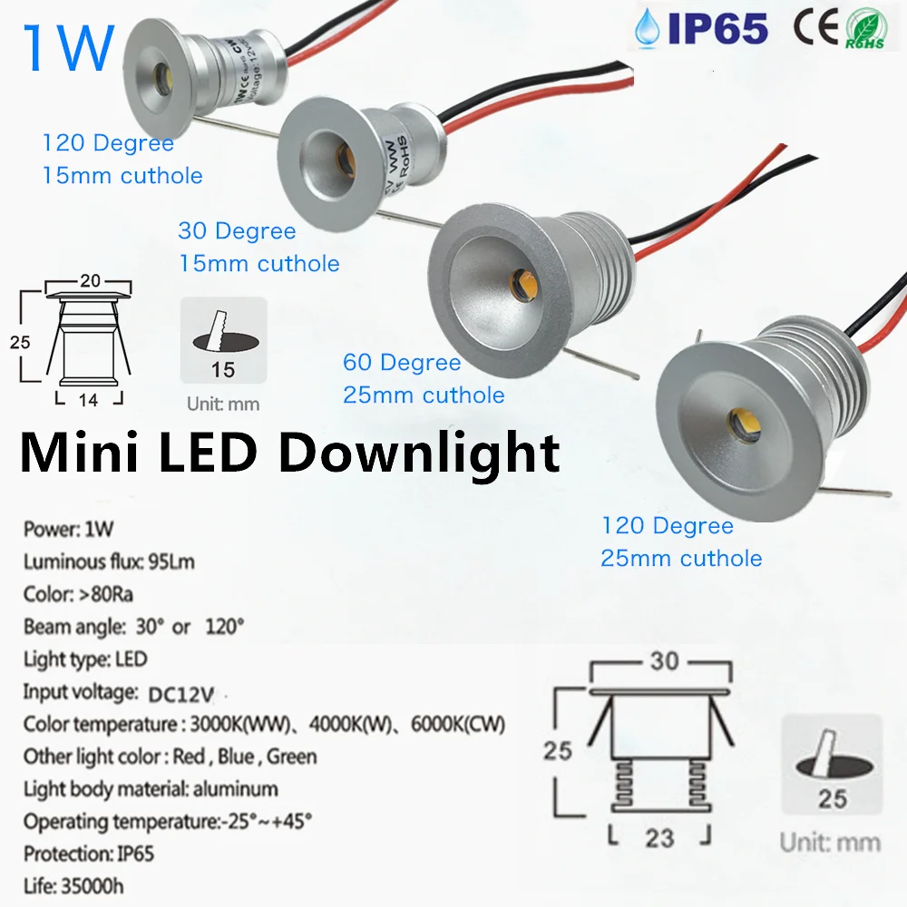 Indoor LED Mini Downlight 3W 1W Dimmable Recessed Down Light DC12V Aluminium Ceiling spot Lamp Under Bedroom Cabinet Spotlight