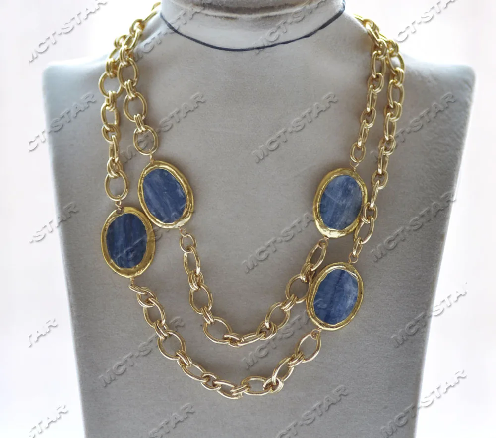 

MTC·STAR Z12824 35'' 30mm Ellipsoid Blue Crystal Gold-Plated Chain Necklace