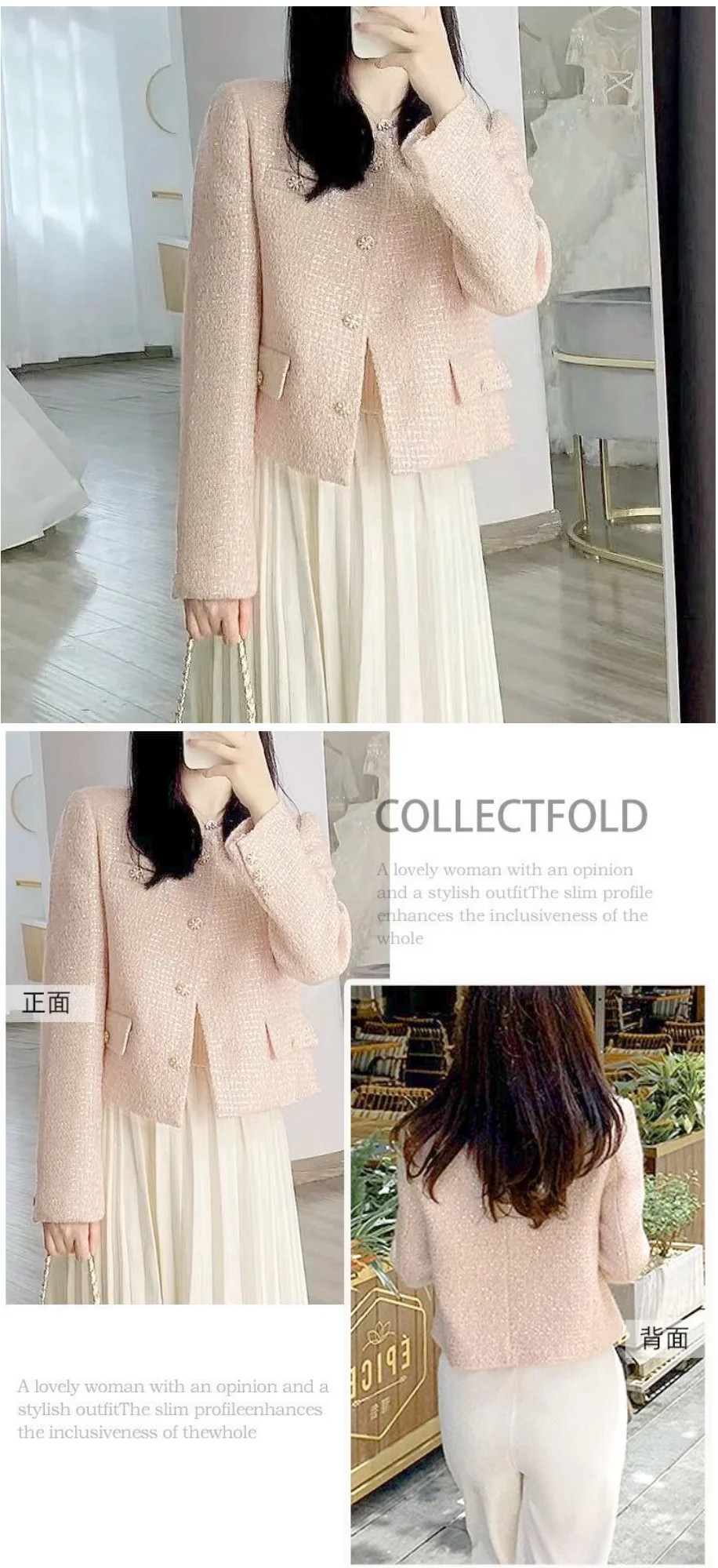Modischer Kurzer Mantel im Kleinen-Duft-Stil für Damen, Frühling und Herbst, Neuer Eleganter Französischer Kurzer Blazer, Schlanker Lässiger Tweed-Top Y2K – Detail 2