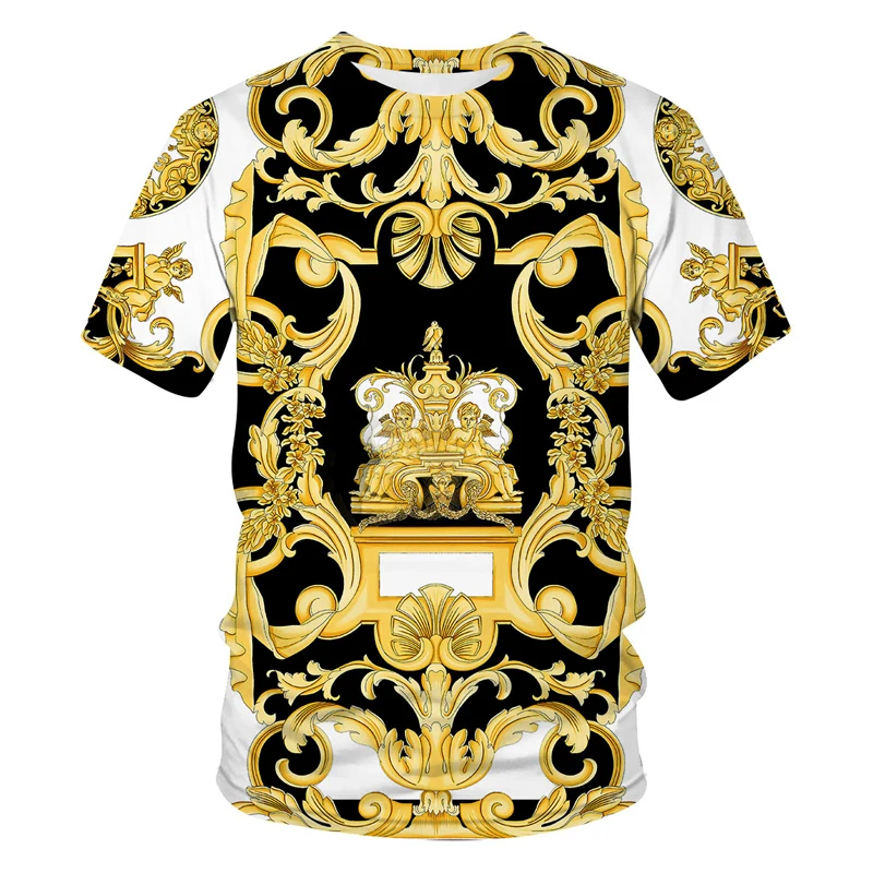 Luxury Baroque Style 3D Print Men\'s T-shirts Fashion Round Neck Short Sleeve Loose Tops Tees Oversized Men Clothing 6XL 2023 New