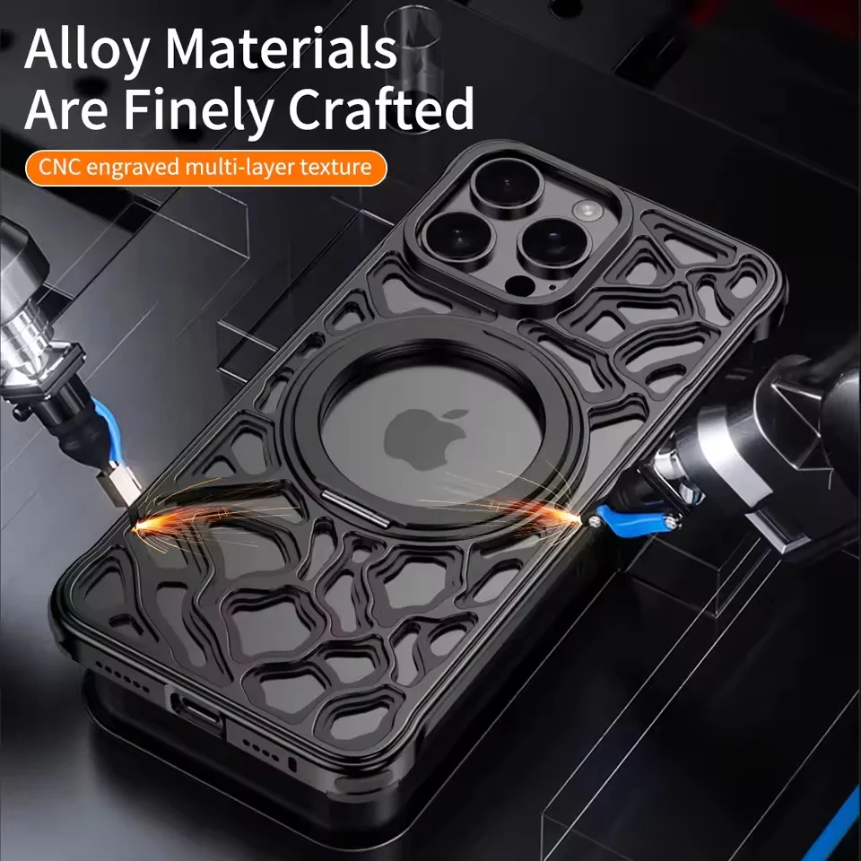 Funda de teléfono anticaída de Metal magnético para iPhone 15 16 17 Pro Max cubierta a prueba de golpes de aleación de aluminio con rotación de 360 grados