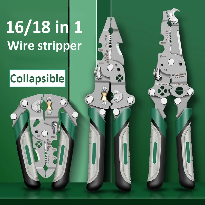

18 in 1 Foldable Wire Stripper Multifunctional Electrician Wire Cutting Pliers for Wiring/Pulling/Stripping Electrician Tools
