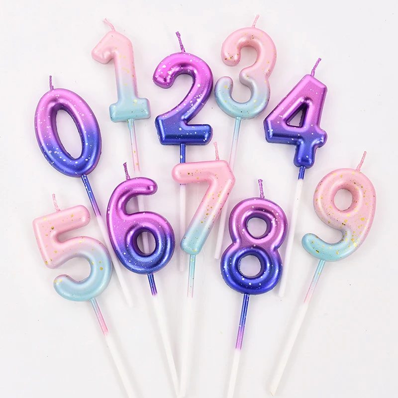 0-9 Number Gradient Color Candles Pink Purple Glitter Birthday Candles Cake Topper Wedding Baby Shower Celebration Party Decor