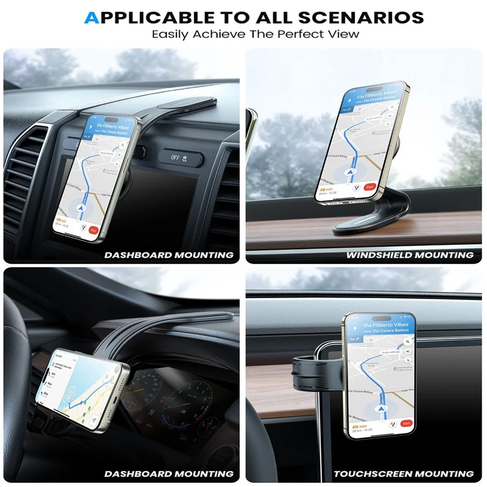 Magnetic Car Phone Holder Foldable Bendable Car Cell Phone Support Mount For iPhone 15 14Pro Max 13 12 Universal Dashboard Paste