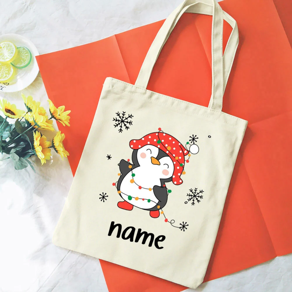 

Персонализированный рождественский подарочный мешок с изображением оленя и именем, альтернатива новогодним чулкам, мешочки для подарков на Сочельник, подарок для детей