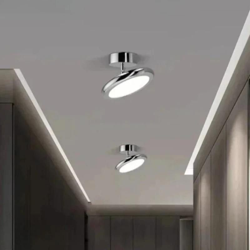 Modern Chrome 360 Adjustable Surface Mount Spotlight Round Acrylic Ceiling Lamp Hallway Entrance Indoor Accent Lighting Fixture