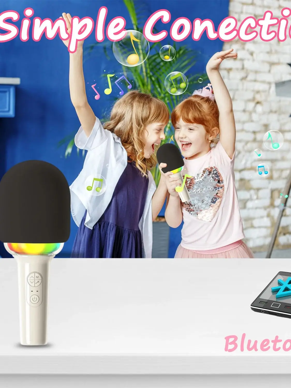 Mini machine de karaoké pour enfants et adultes, haut-parleur Bluetooth portable, 2 microphones sans fil, lumières LED pour la maison