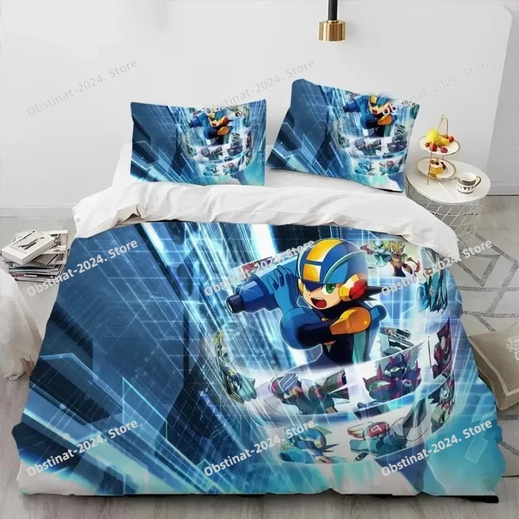 3D Rockman Megaman Game Cartoon Bedding Set Printed Duvet Cover Pillowcase Single Double Style Queen King Size Sets